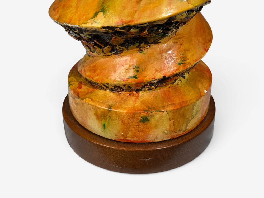 American Modern, Large Table Lamp, Orange Ceramic, Walnut, USA, 1960s