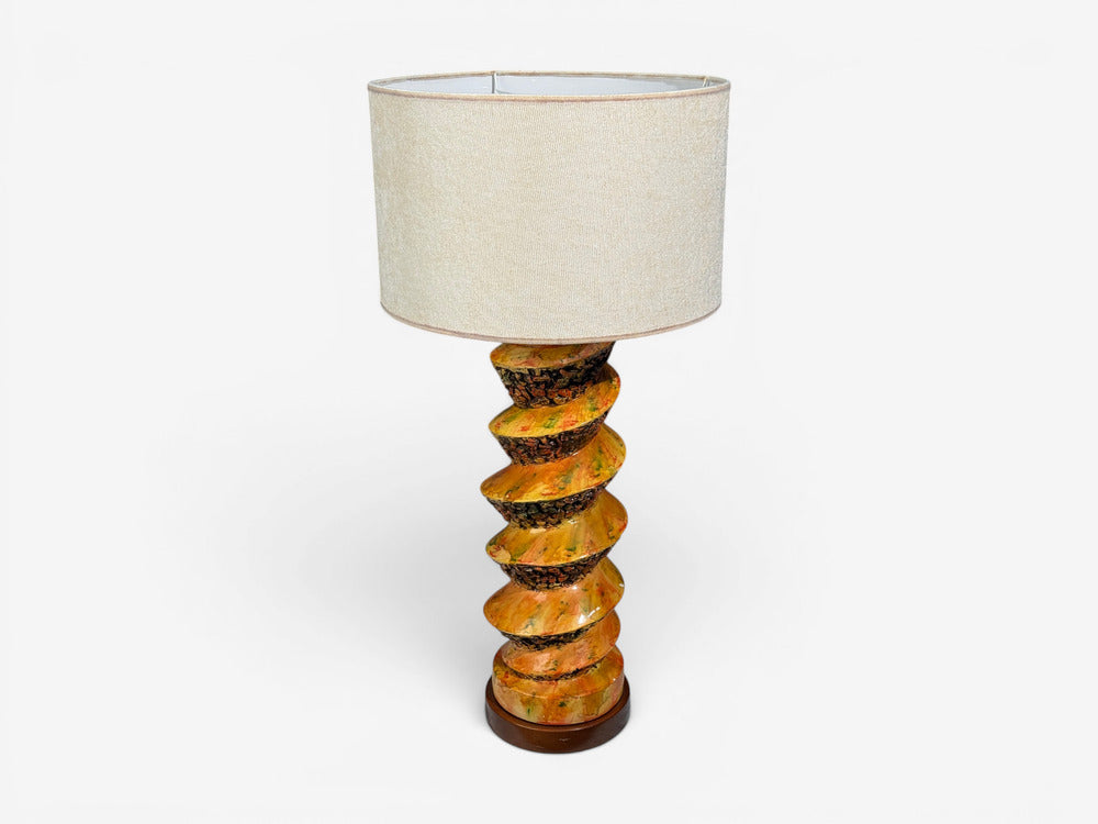 American Modern, Large Table Lamp, Orange Ceramic, Walnut, USA, 1960s