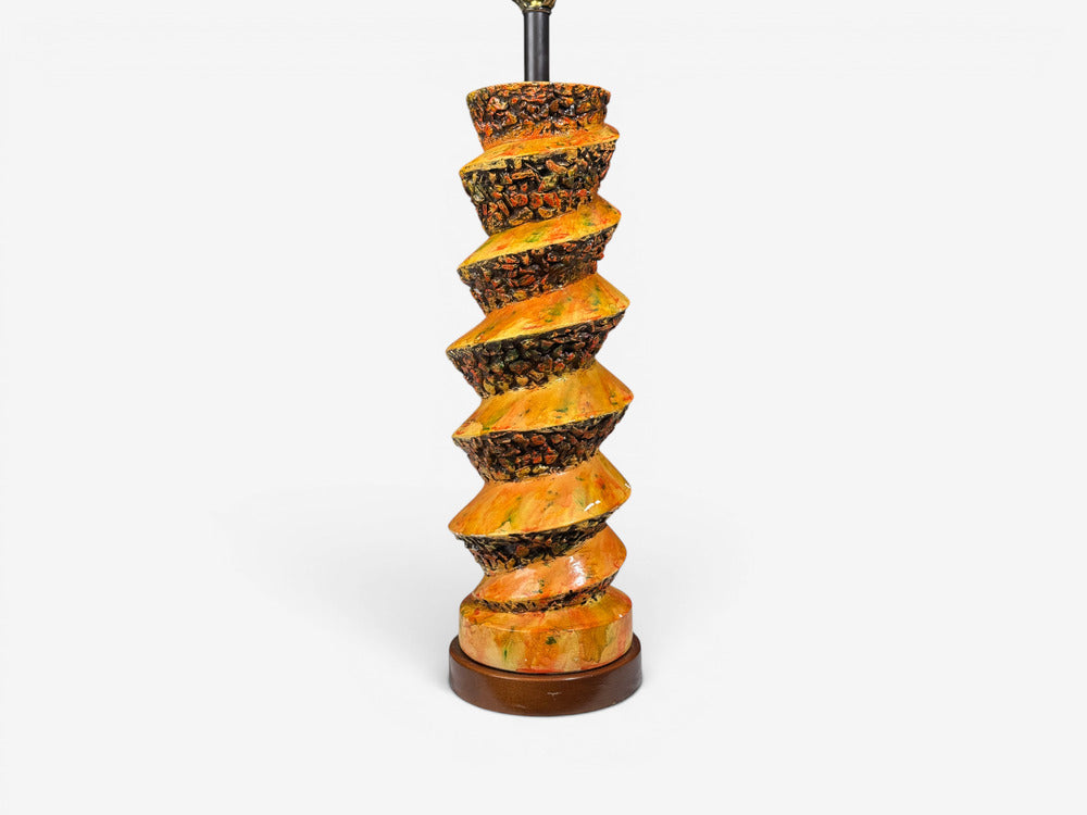 American Modern, Large Table Lamp, Orange Ceramic, Walnut, USA, 1960s