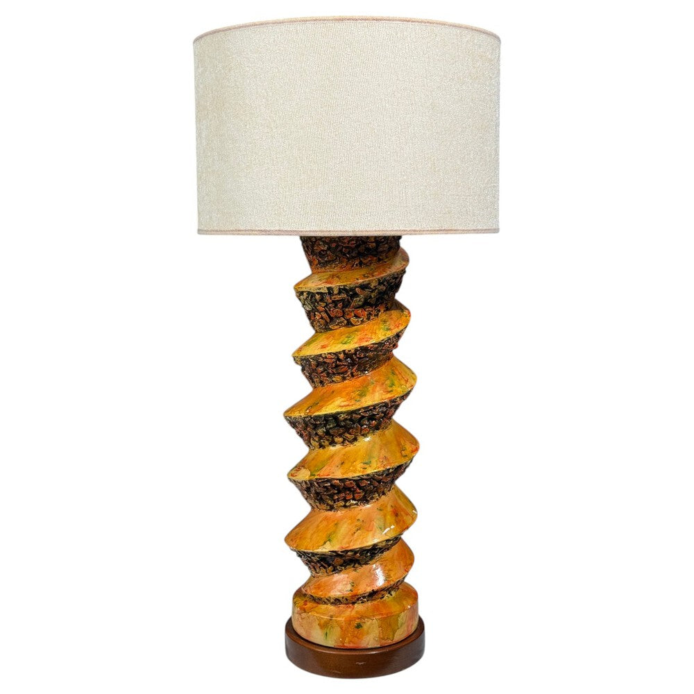 American Modern, Large Table Lamp, Orange Ceramic, Walnut, USA, 1960s