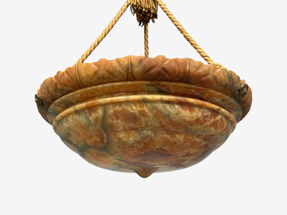 Swedish Art Deco, Pendant Light, Rope, Alabaster, Sweden, 1930s