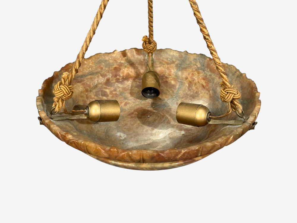 Swedish Art Deco, Pendant Light, Rope, Alabaster, Sweden, 1930s