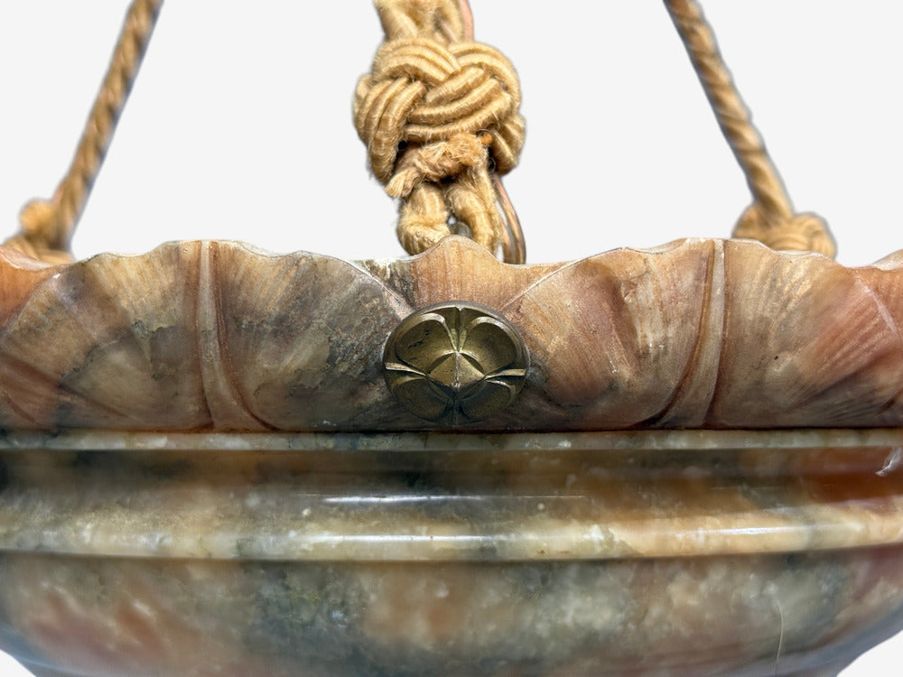 Swedish Art Deco, Pendant Light, Rope, Alabaster, Sweden, 1930s