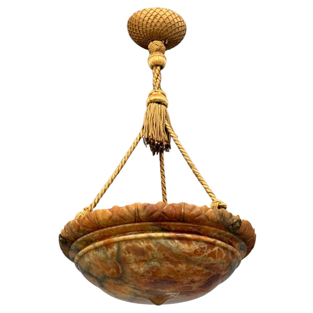 Swedish Art Deco, Pendant Light, Rope, Alabaster, Sweden, 1930s