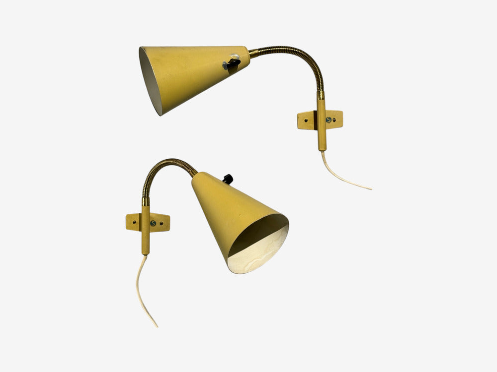 AJH, Adjustable Wall Sconces, Lacquered Metal, Brass, Sweden, 1950s