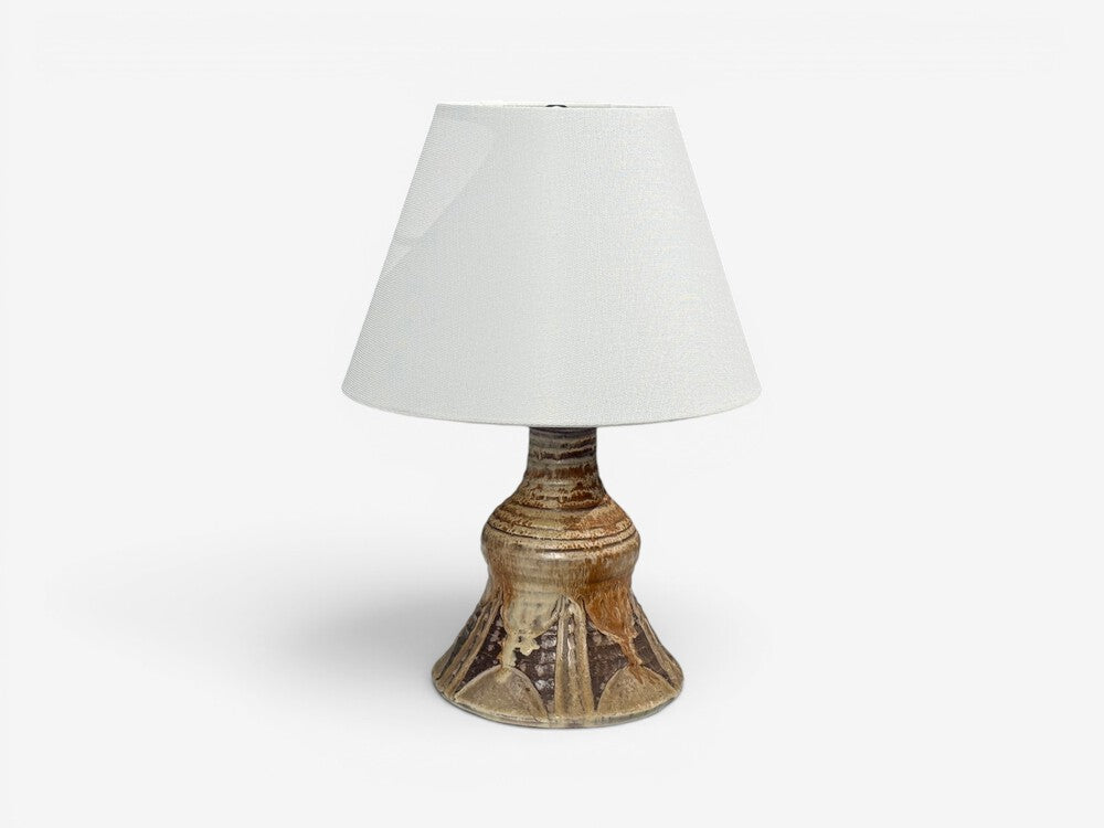 BJ Keramik, Brutalist Table Lamp, Beige Stoneware, Denmark, 1960s
