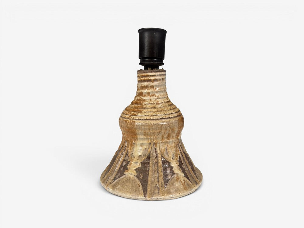 BJ Keramik, Brutalist Table Lamp, Beige Stoneware, Denmark, 1960s