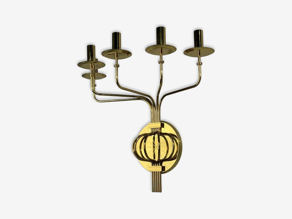 Tommi Parzinger, Candleholder Sconces, Polished Brass, Metal, USA c. 1955