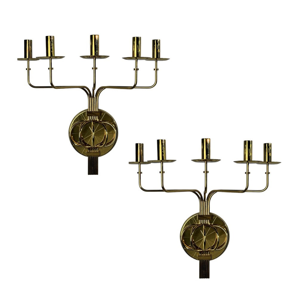 Tommi Parzinger, Candleholder Sconces, Polished Brass, Metal, USA c. 1955