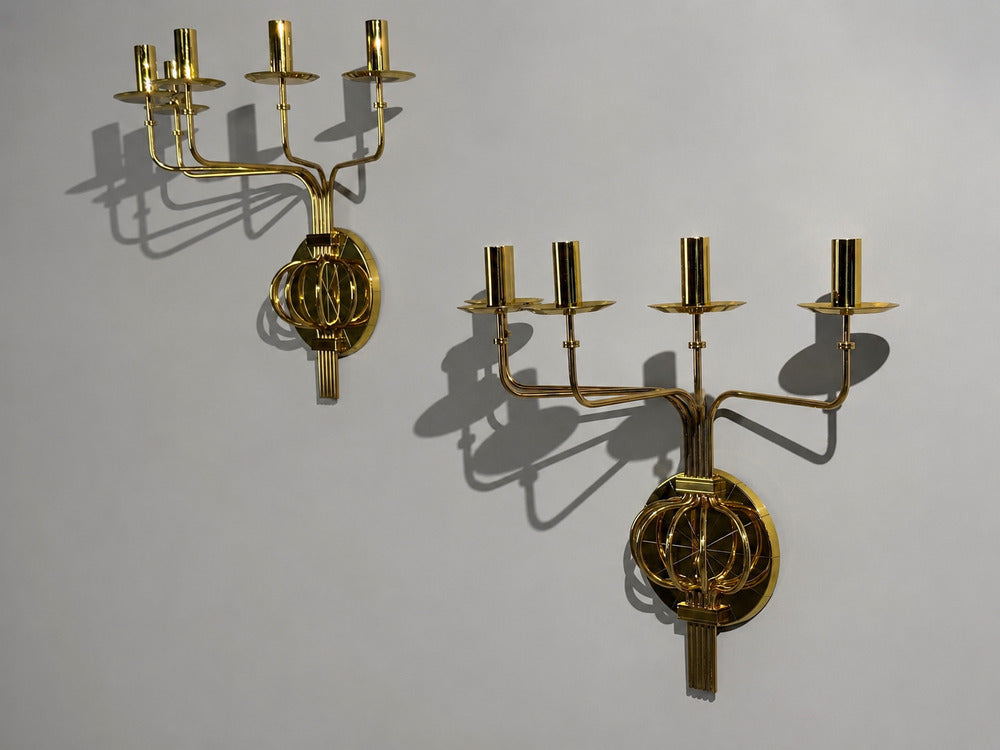 Tommi Parzinger, Candleholder Sconces, Polished Brass, Metal, USA c. 1955