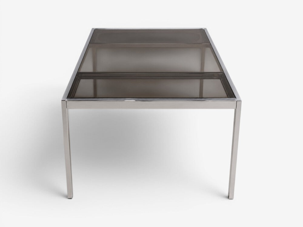Milo Baughman Style, Expanding Dining Table, Chrome, Smoked Glass, USA, 1970s