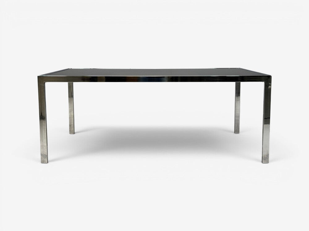 Milo Baughman Style, Expanding Dining Table, Chrome, Smoked Glass, USA, 1970s