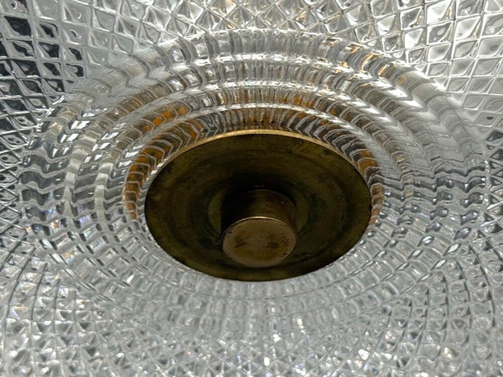 Carl Fagerlund Style, Pendant Light, Brass, Textured Glass, Sweden, 1960s