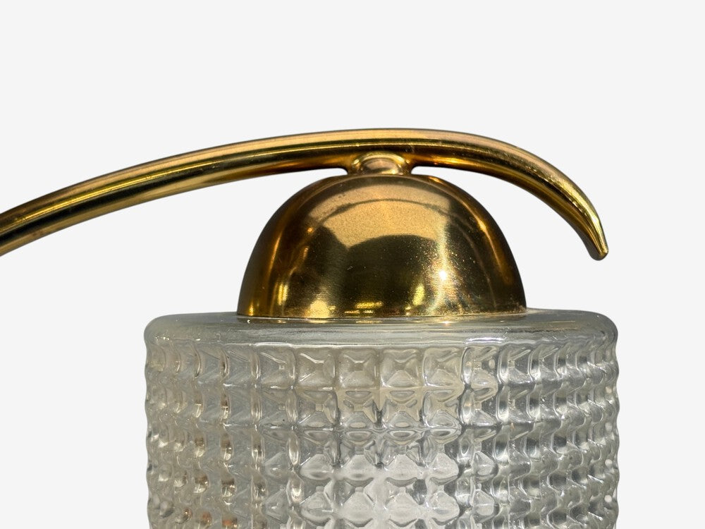 Swedish Modern, Small Pendant Light, Brass, Teak, Textured Glass, Sweden, 1950s