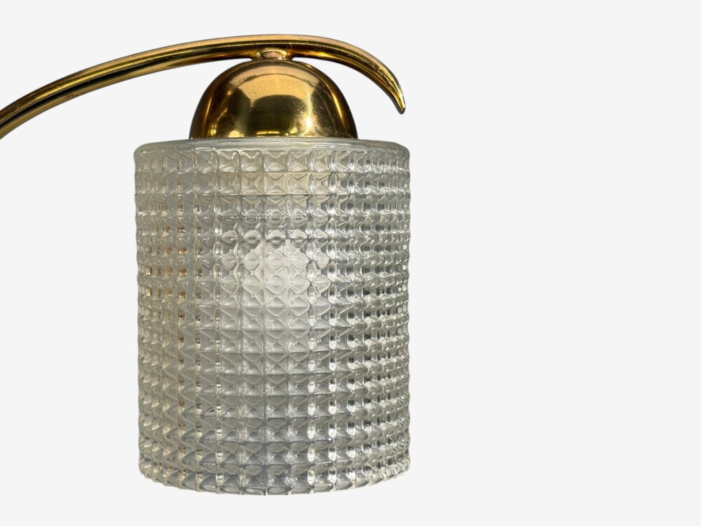 Swedish Modern, Small Pendant Light, Brass, Teak, Textured Glass, Sweden, 1950s