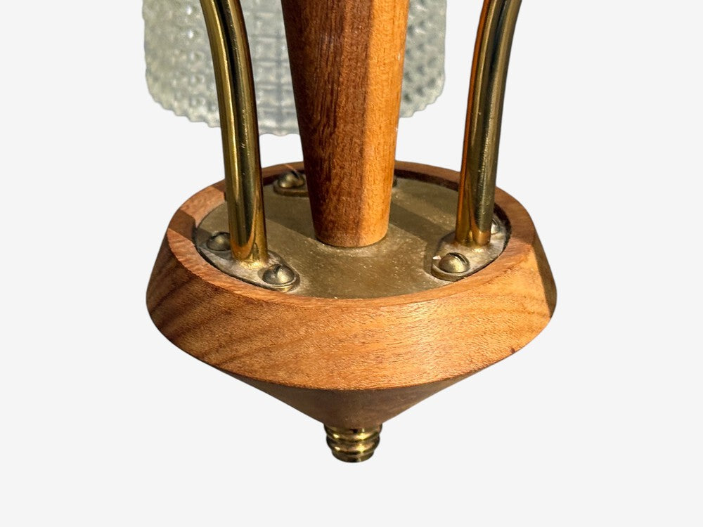 Swedish Modern, Small Pendant Light, Brass, Teak, Textured Glass, Sweden, 1950s
