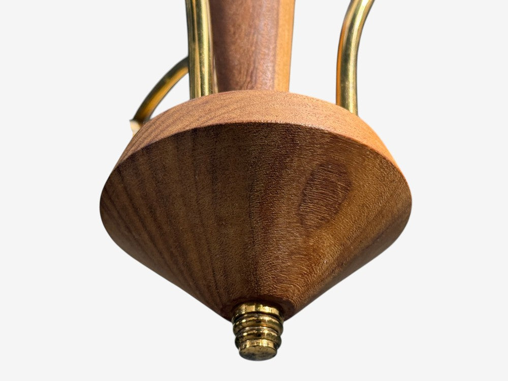 Swedish Modern, Small Pendant Light, Brass, Teak, Textured Glass, Sweden, 1950s