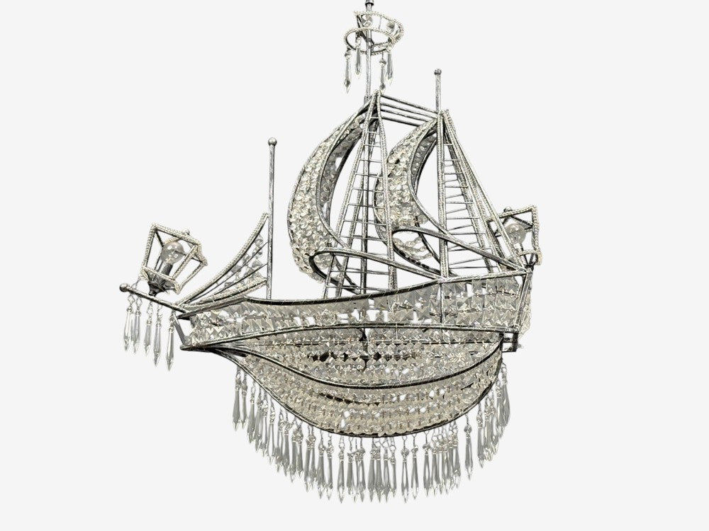 Neoclassical Style, Large Sail Boat Chandelier, Iron, Crystal, 2000s