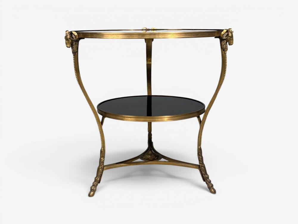 Louis XVI Style, Rams Head Gueridon, Bronze, Black Stone, France, 20th c.