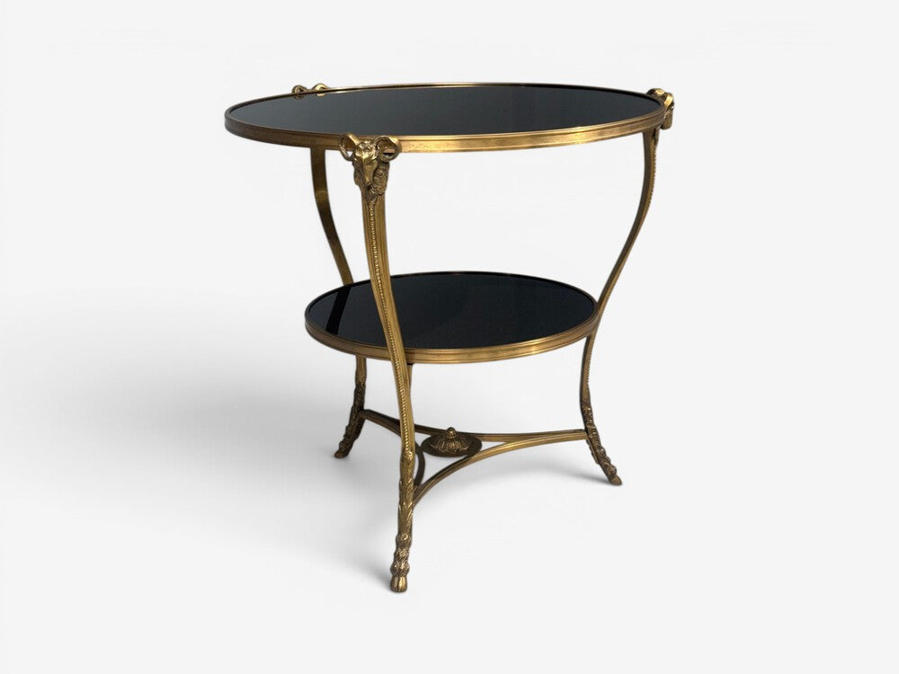 Louis XVI Style, Rams Head Gueridon, Bronze, Black Stone, France, 20th c.