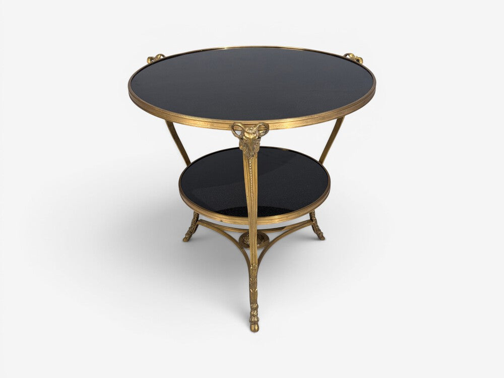 Louis XVI Style, Rams Head Gueridon, Bronze, Black Stone, France, 20th c.