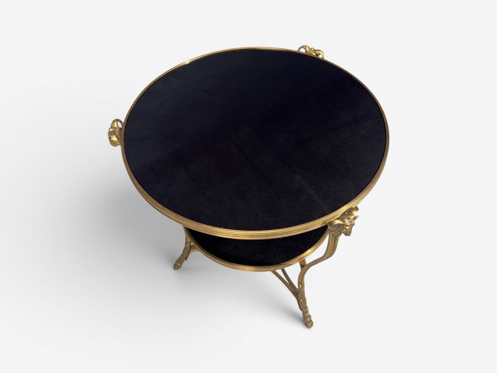 Louis XVI Style, Rams Head Gueridon, Bronze, Black Stone, France, 20th c.
