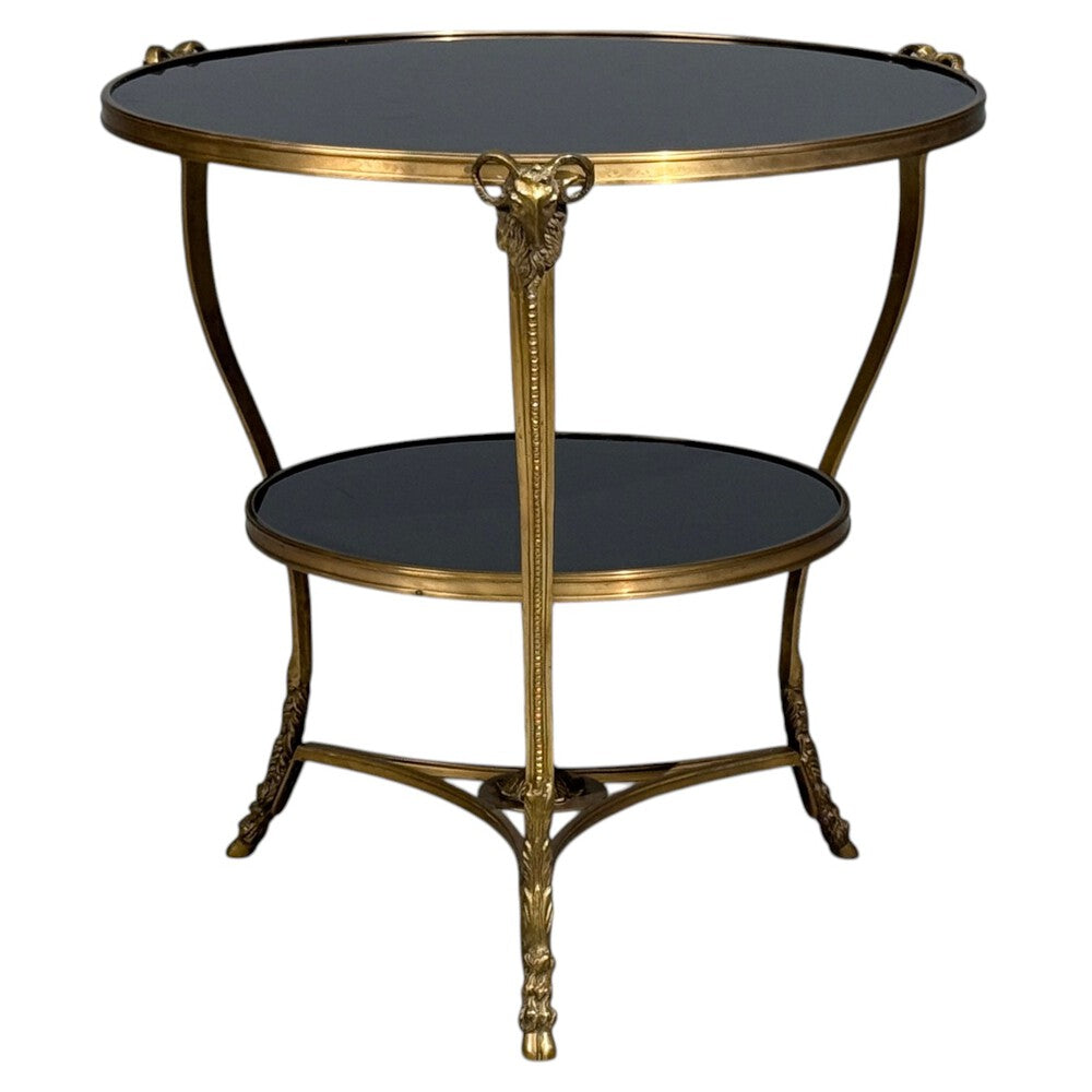 Louis XVI Style, Rams Head Gueridon, Bronze, Black Stone, France, 20th c.