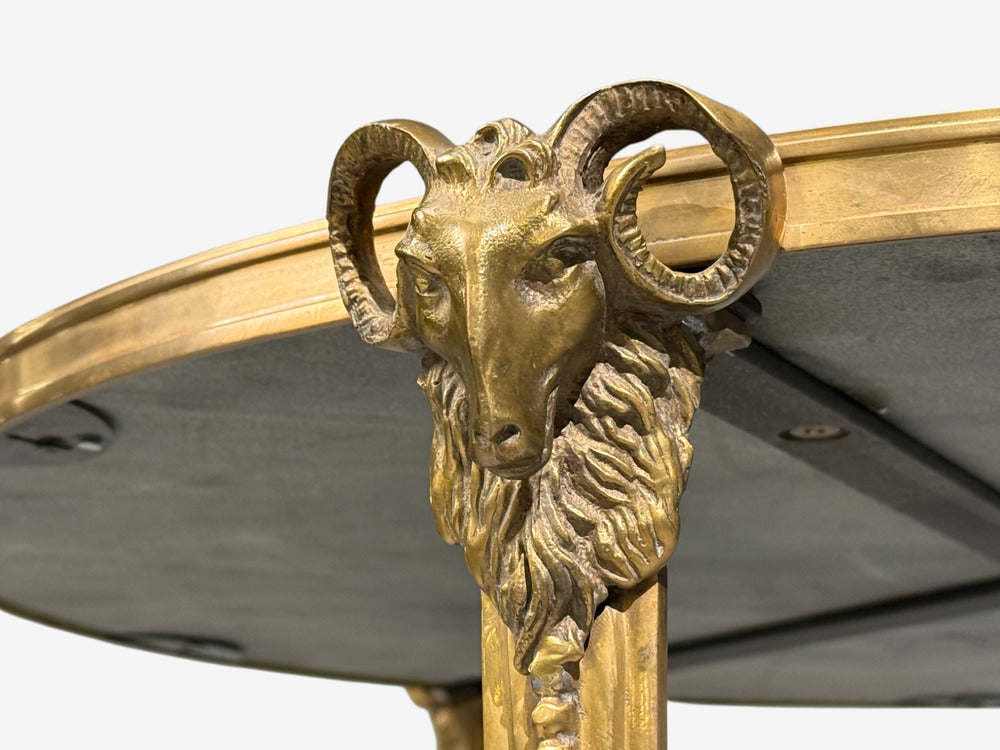 Louis XVI Style, Rams Head Gueridon, Bronze, Black Stone, France, 20th c.