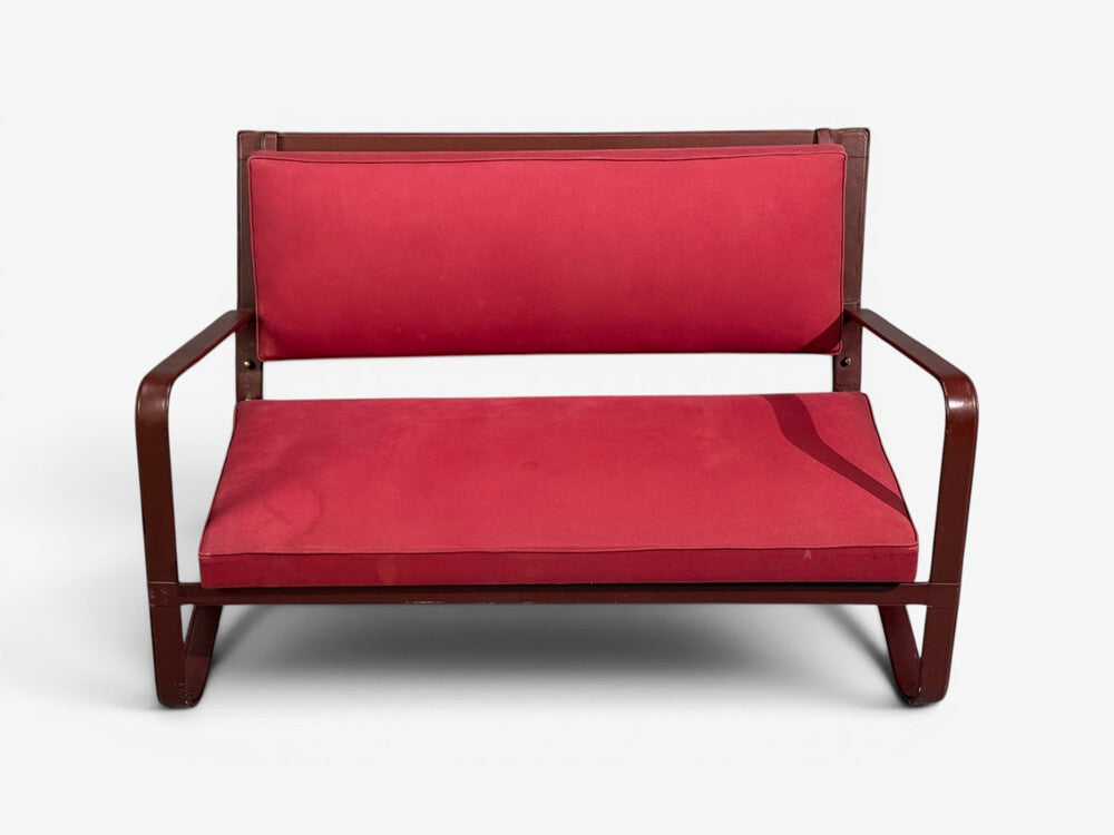 Jacques Adnet, Rare Settee, Leather, Steel, France, 1950s
