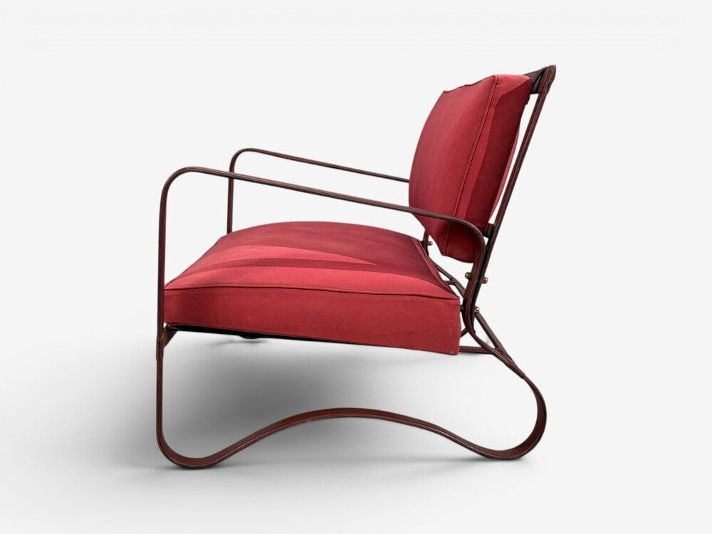 Jacques Adnet, Rare Settee, Leather, Steel, France, 1950s