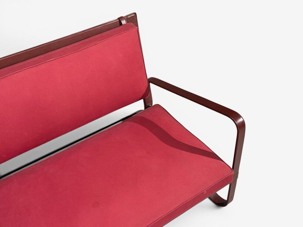 Jacques Adnet, Rare Settee, Leather, Steel, France, 1950s