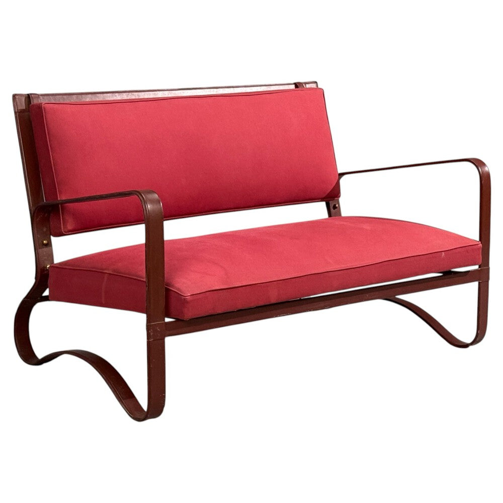 Jacques Adnet, Rare Settee, Leather, Steel, France, 1950s