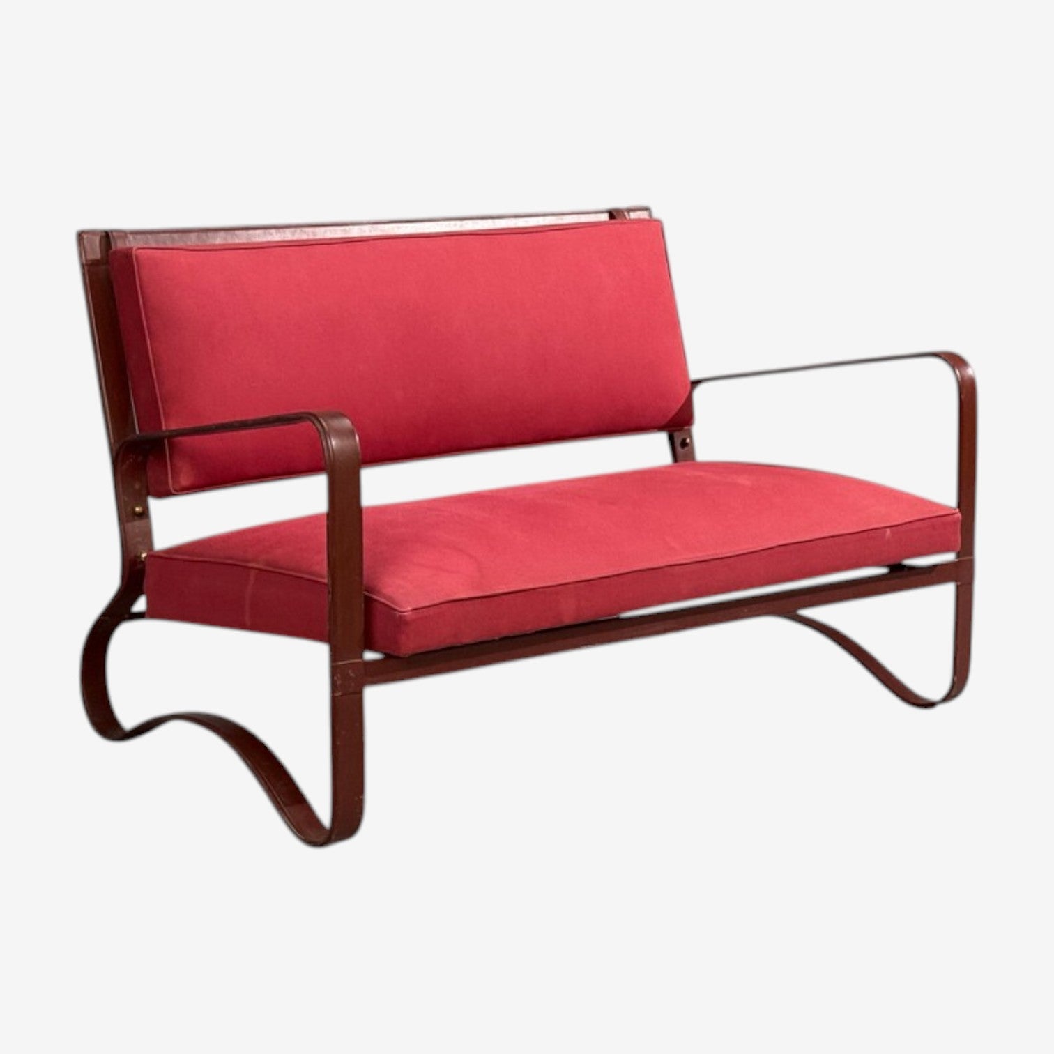 Jacques Adnet, Rare Settee, Leather, Steel, France, 1950s