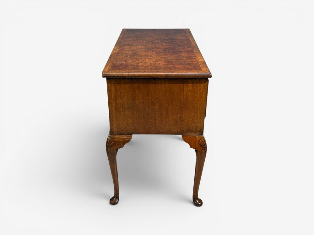 Queen Anne, Lowboy Writing Desk, Crotch Mahogany Veneer, Walnut, England, 19th c.