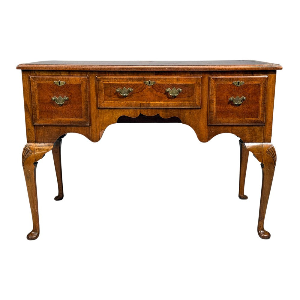 Queen Anne, Lowboy Writing Desk, Crotch Mahogany Veneer, Walnut, England, 19th c.