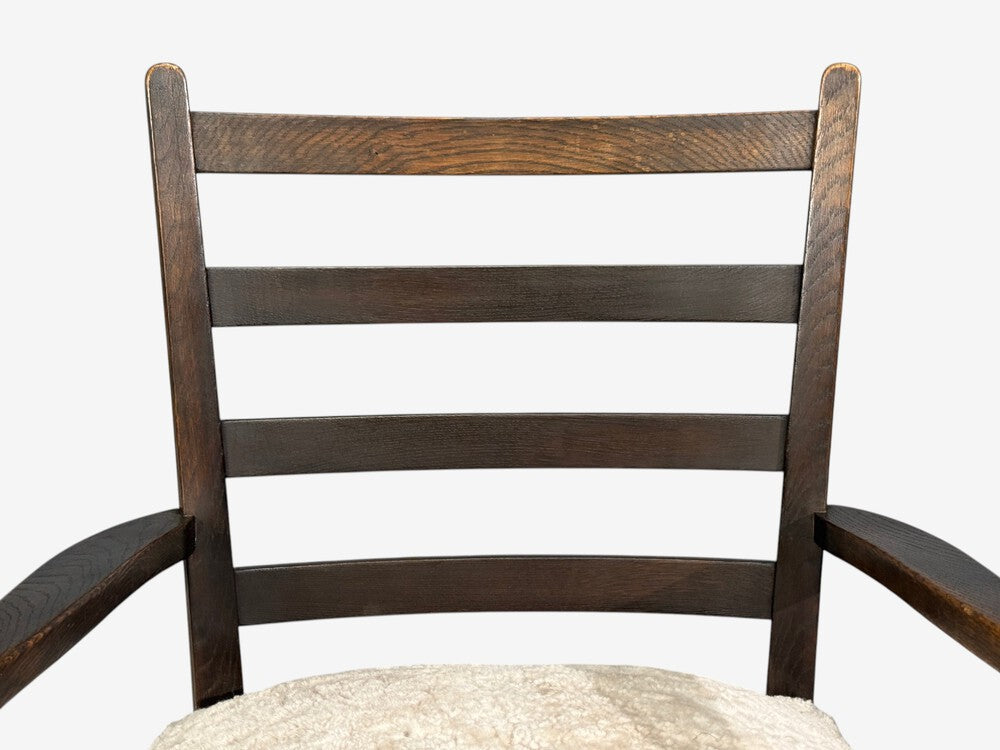 German Modern, Lounge Chairs, Oak, Beige Shearling, Germany, 1940s