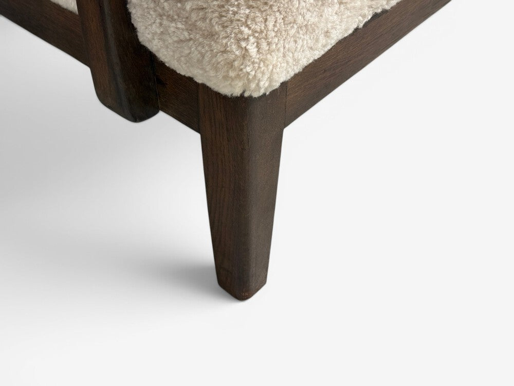 German Modern, Lounge Chairs, Oak, Beige Shearling, Germany, 1940s