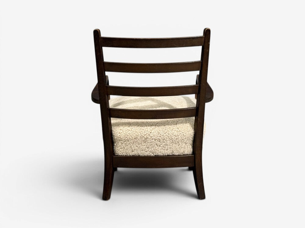 German Modern, Lounge Chairs, Oak, Beige Shearling, Germany, 1940s