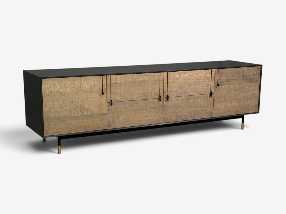 BDDW, Modern 'Lake' Credenza or Sideboard, Ebonized Wood, Tiger Maple, USA, 2015