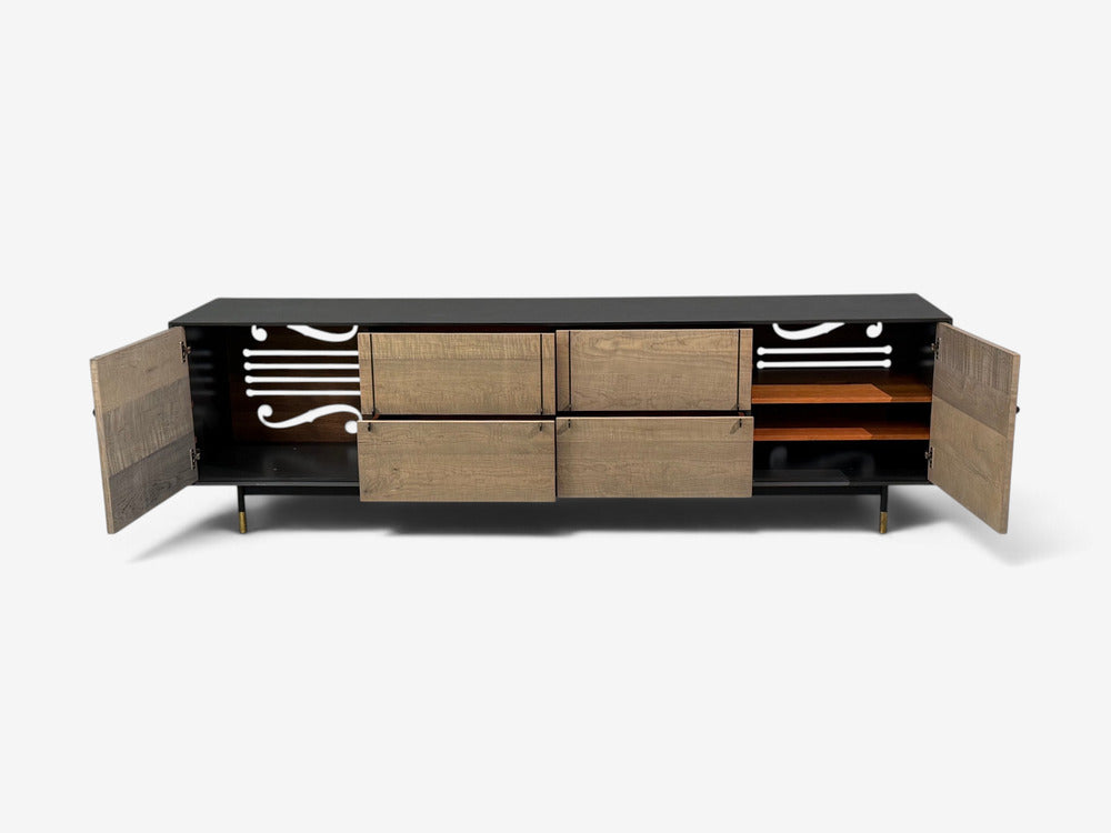 BDDW, Modern 'Lake' Credenza or Sideboard, Ebonized Wood, Tiger Maple, USA, 2015