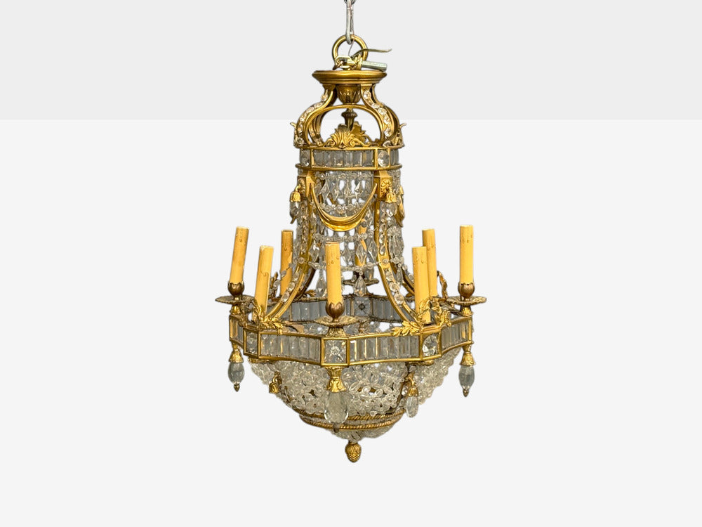 Louis XVI Style, Chandelier, Dore Bronze, Crystal, France, 19th c.