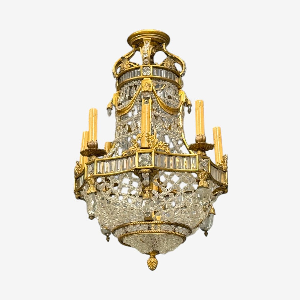 Louis XVI Style, Chandelier, Dore Bronze, Crystal, France, 19th c.