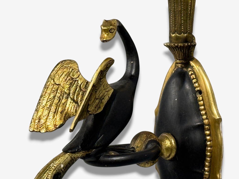 Neoclassical Style, Swan Sconces, Gilt Metal, Crystal, France, 1930s
