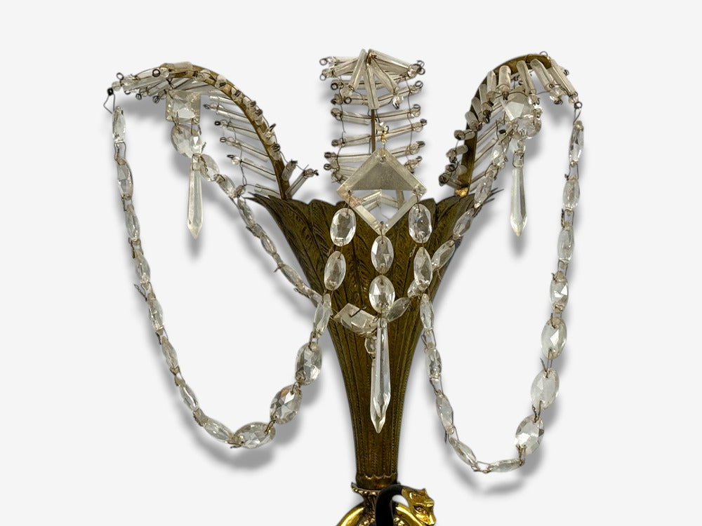 Neoclassical Style, Swan Sconces, Gilt Metal, Crystal, France, 1930s
