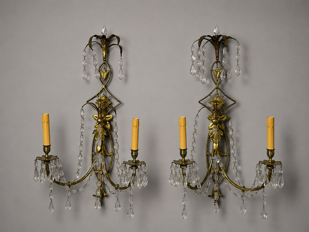Neoclassical Style, Wall Sconces, Bronze, Crystal, France, 1950s