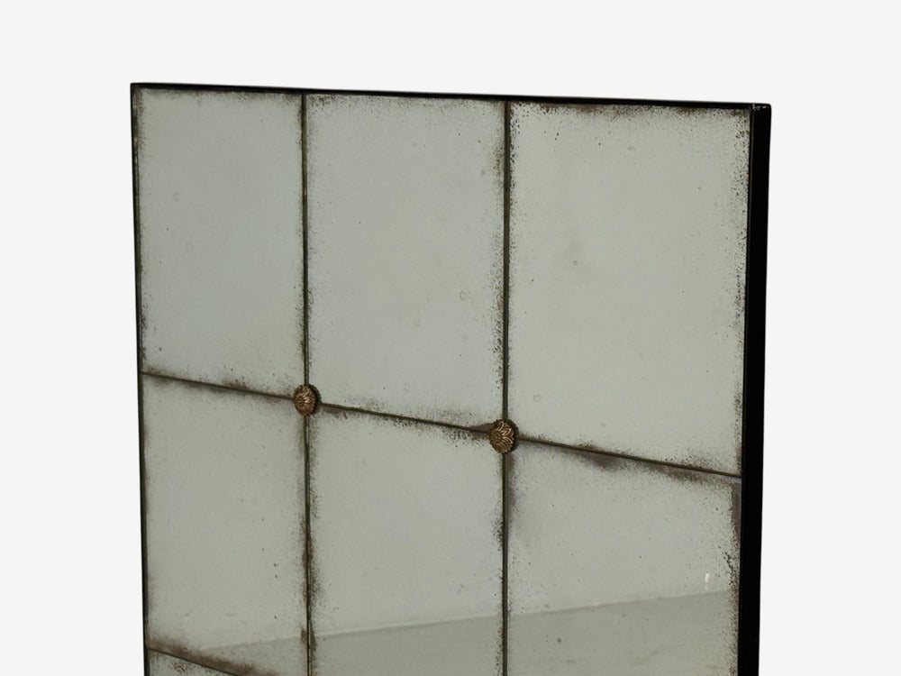 Baroque Style, Rectangular Silver Wall Mirror, Eglomise Glass, Stained Wood