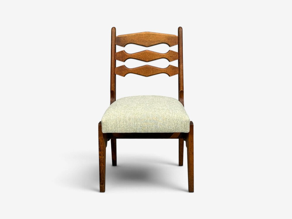 Guillerme & Chambron, Dining Chair, Oak, Green Fabric, France, 1950s