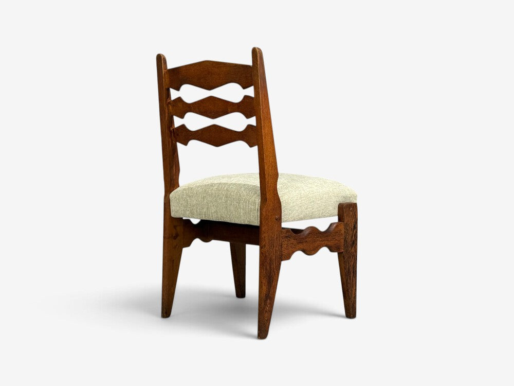 Guillerme & Chambron, Dining Chair, Oak, Green Fabric, France, 1950s