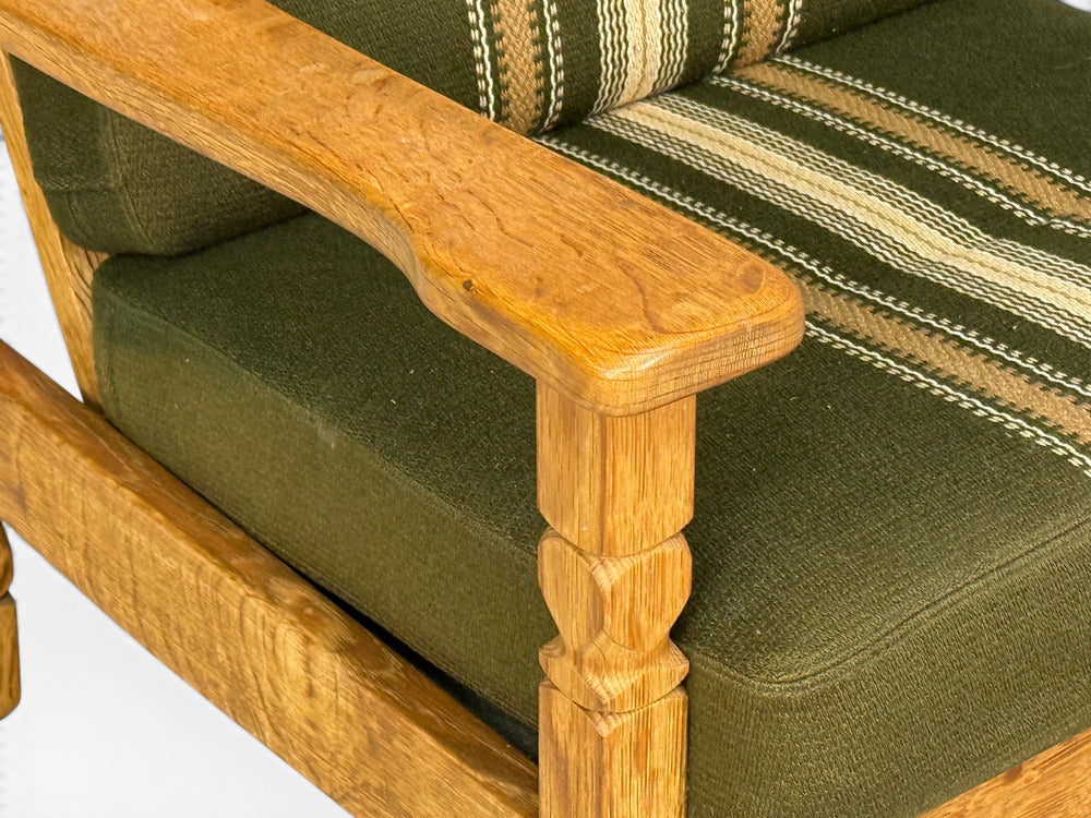 Henning Kjaernulf Style, Lounge Chairs, Oak, Fabric, Denmark, 1970s