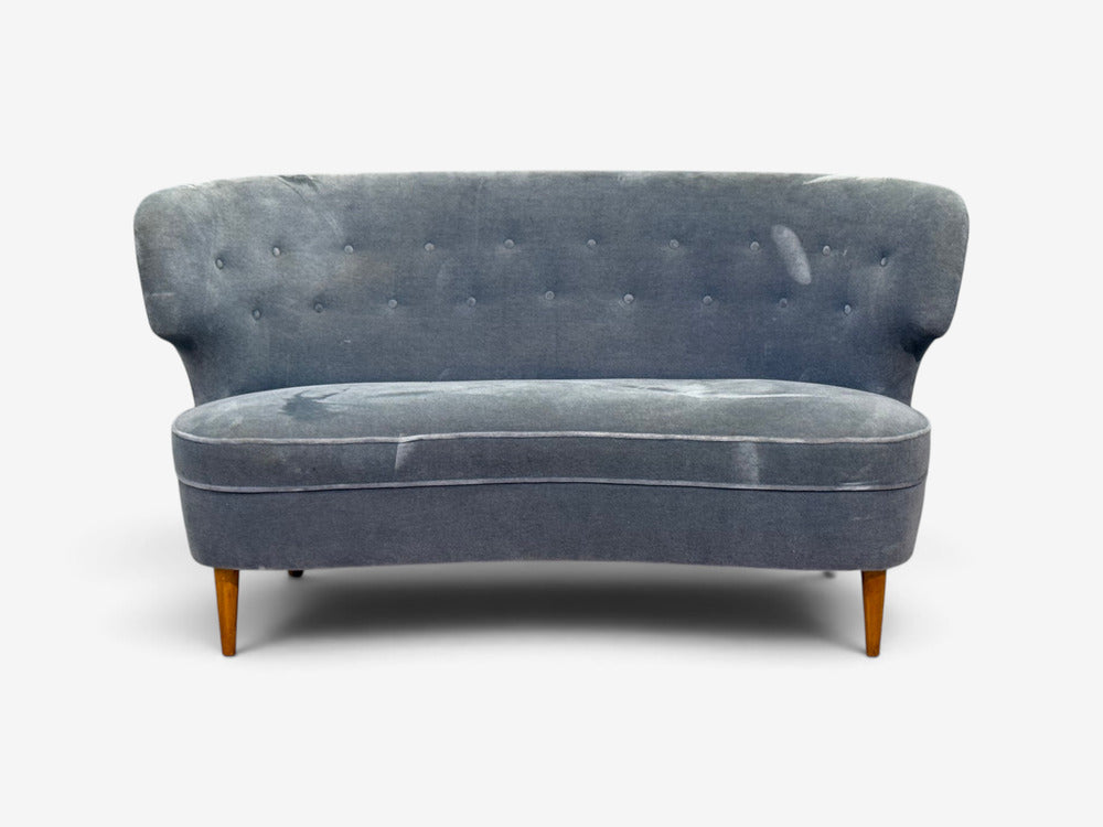 Carl-Johan Boman, Finnish Modern, Settee, Velvet, Wood, Finland, 1950s